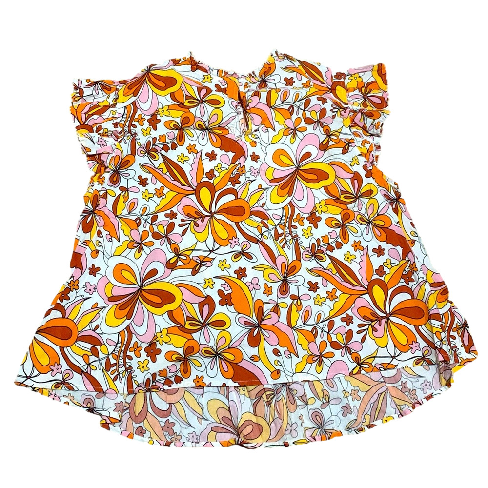 a.n.a 70s Retro Vibes Pleated Ruffle Sleeve Floral Print Blouse - Picture 2 of 3